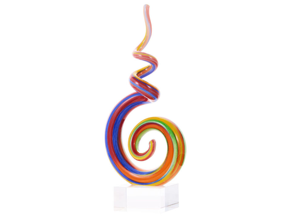 Hand Blown Abstract Rainbow Swirl Sommerso Art Glass Sculpture