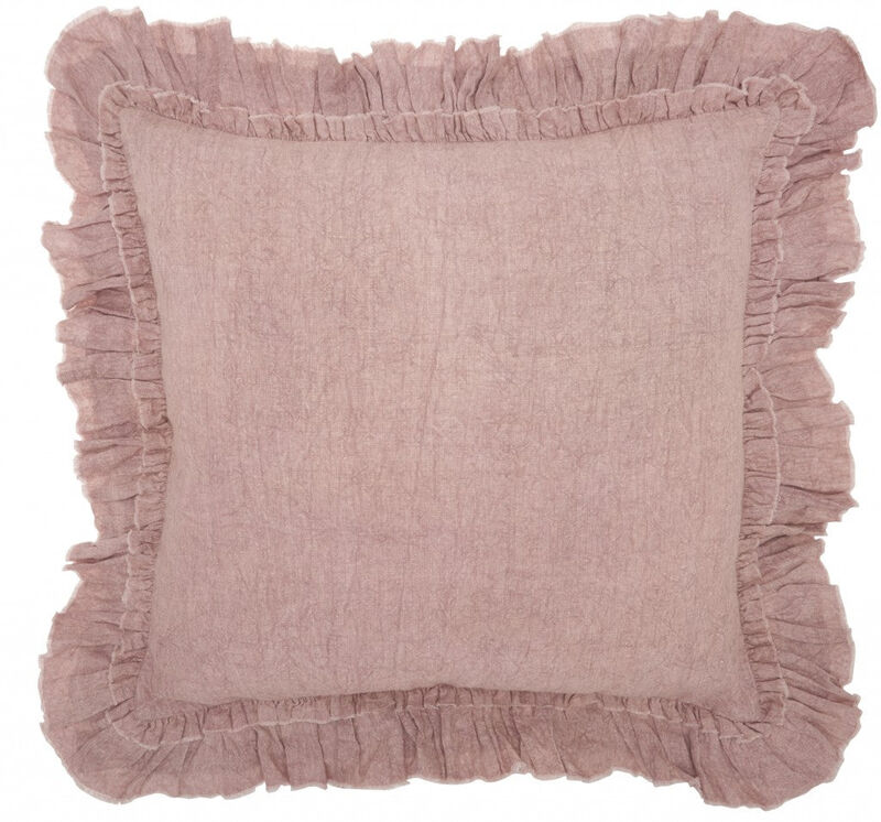 Homezia Dainty Ruffle Edged Pink Throw Pillow