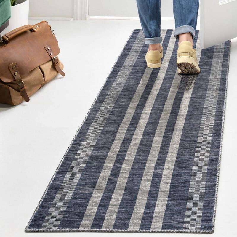 Vichy Geometric Striped Machine Washable Area Rug