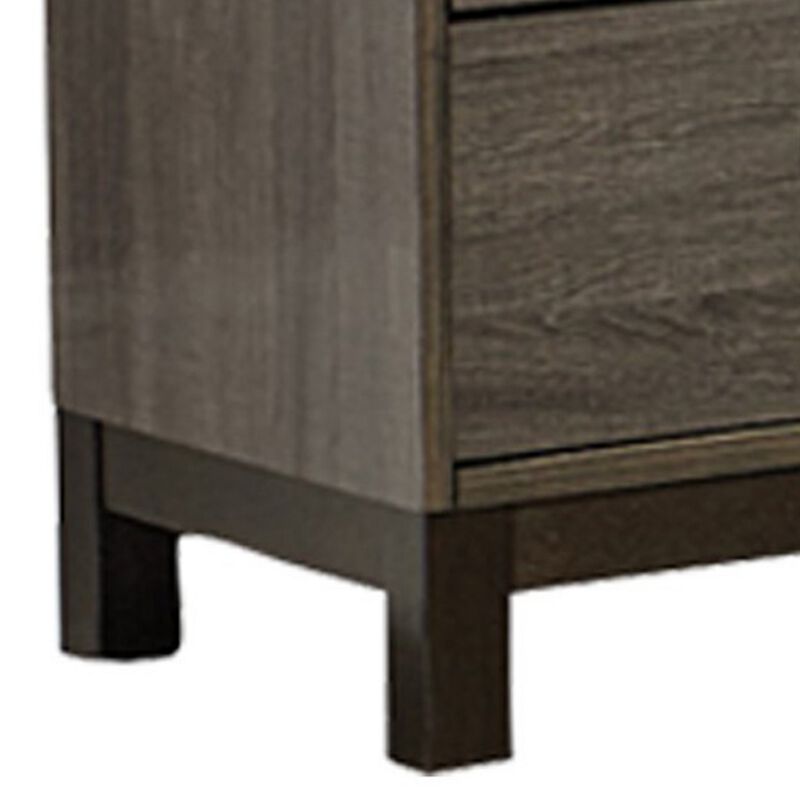 2 Drawer Wooden Frame Nightstand with Straight Legs, Gray and Brown-Benzara