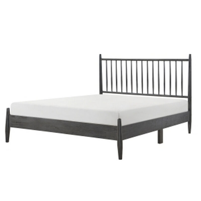 Lika Queen Size Platform Bed, Vertical Slatted Headboard, Gray Finish - Benzara