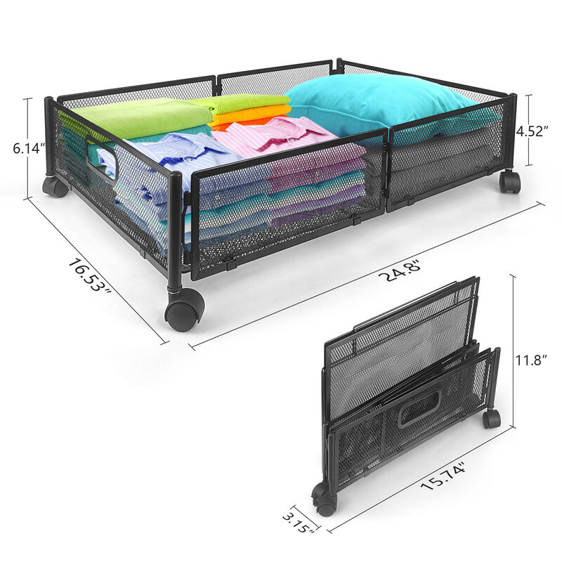 Under Bed Storage with Wheels 2 Pieces Metal Foldable Under Bed Containers