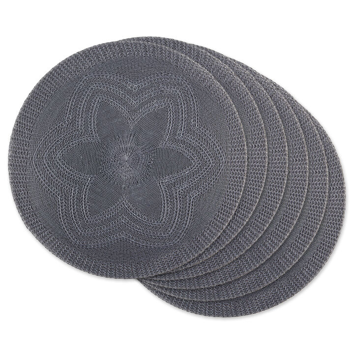 Set of 6 Gray Floral Woven Round Placemat  15"