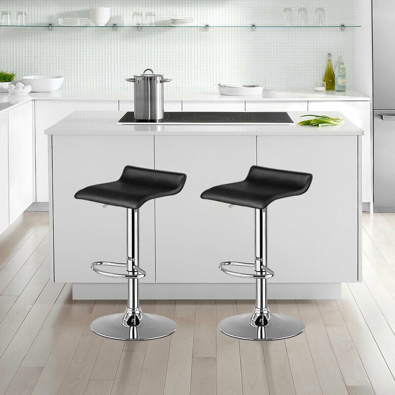 Set of 2 Adjustable PU Leather Backless Bar Stools