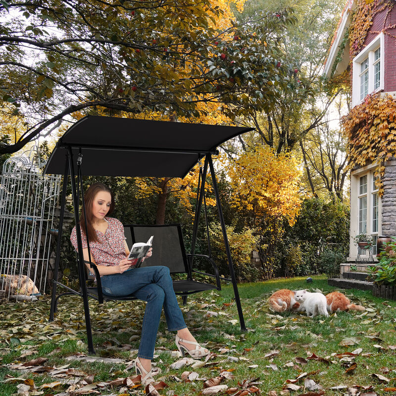 2-Seat Outdoor Canopy Swing with Comfortable Fabric Seat and Heavy-duty Metal Frame