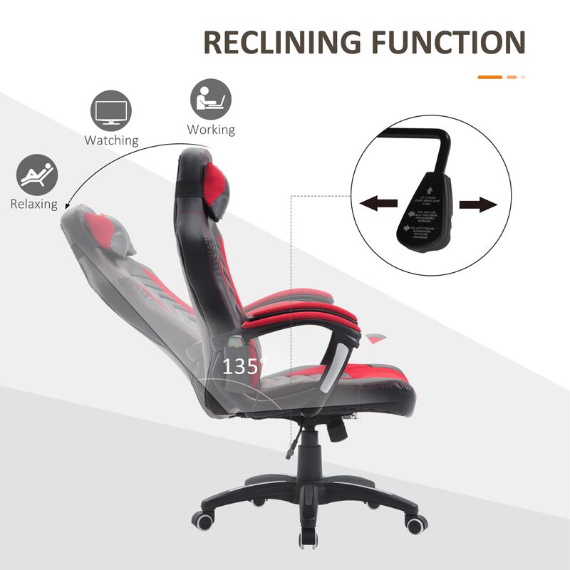 6-Point Vibrating Massage Office Chair High Back Executive Recliner with Lumbar Support, Reclining Back, Adjustable Height, Red/Black