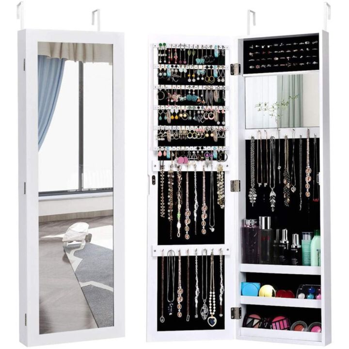 Hivvago Full Length Mirror Jewelry Cabinet with Ring Slots and Necklace Hooks