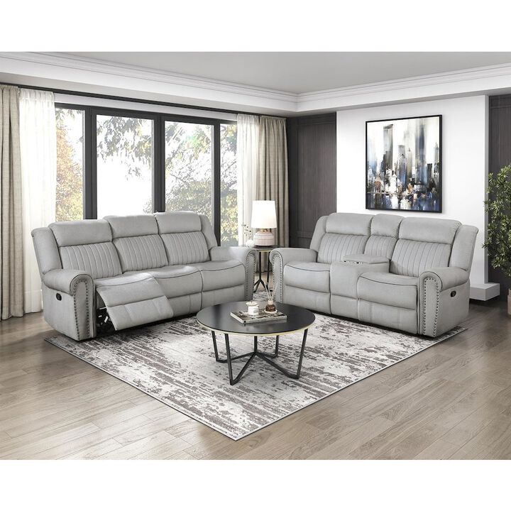 Lexicon Brennen Microfiber Double Reclining Sofa in Mist