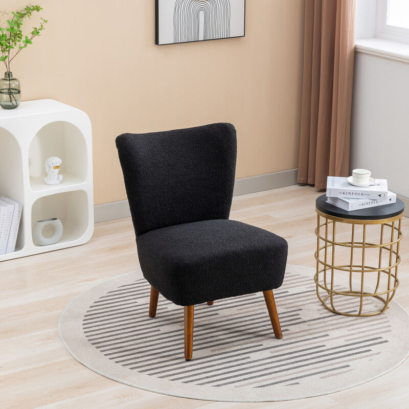 22.50"W Boucle Upholstered Armless Accent Chair Modern Slipper Chair, Cozy Curved Wingback Armchair, Corner Side Chair for Bedroom Living Room Office Cafe Lounge Hotel. Black
