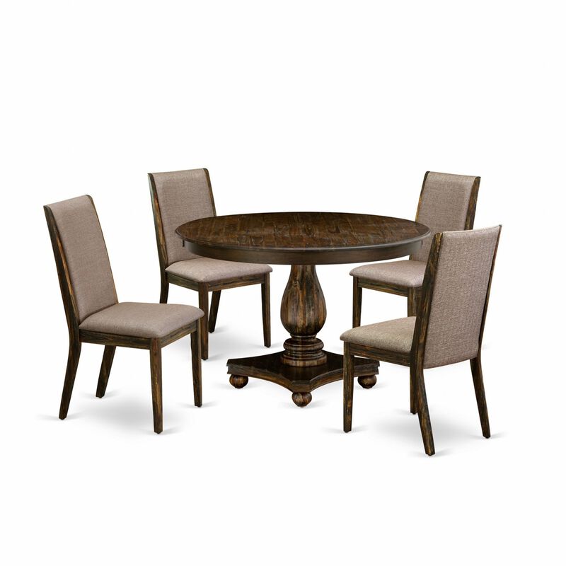 East West Furniture F2LA5-716 5Pc Dinette Set - Round Table and 4 Parson Chairs - Distressed Jacobean Color