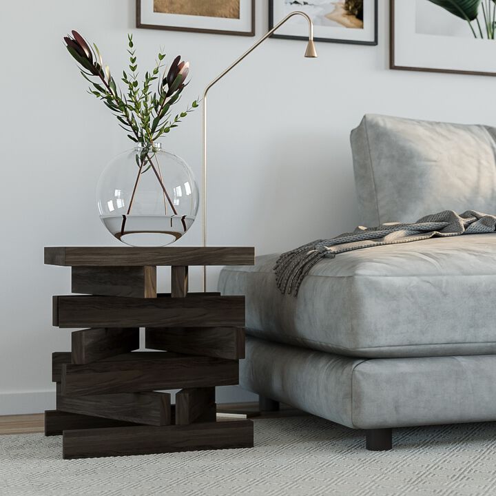 Scandinavian Style Design Premium Black Modern Hardwood End Table, Coffee Table