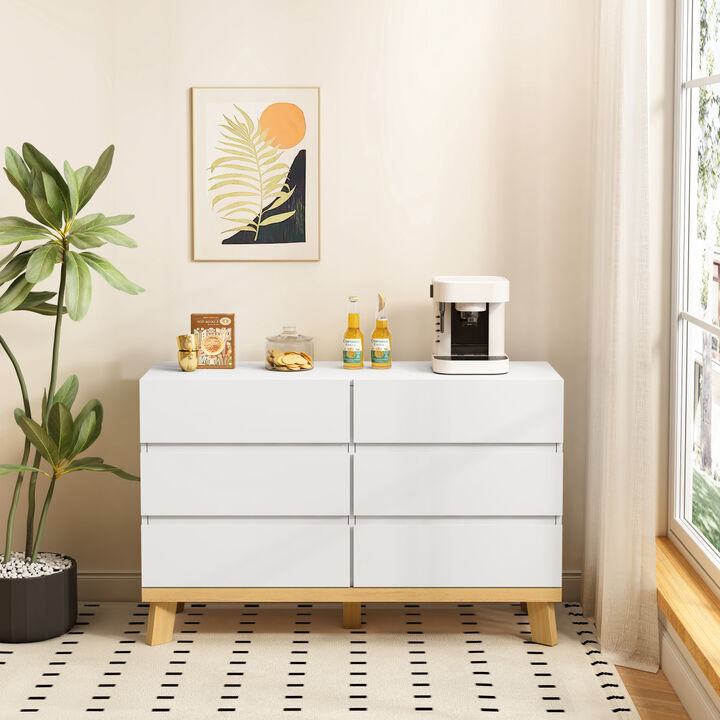 47.24"6-Drawers MDF Storage Cabinet, for Bedroom, Living Room, Dining Room, Hallways, White