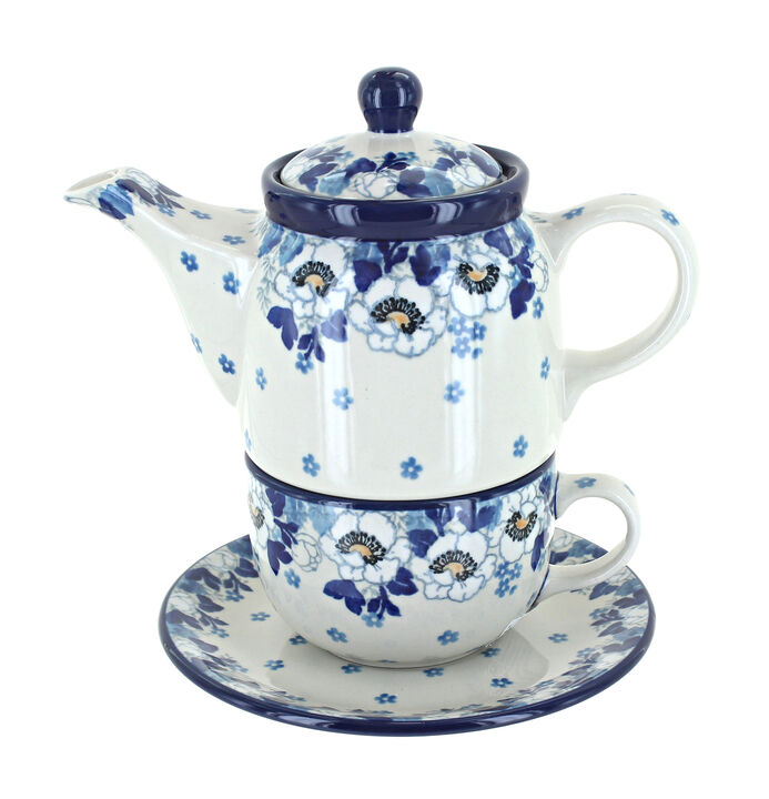 Blue Rose Polish Pottery Herb Garden Tea for One