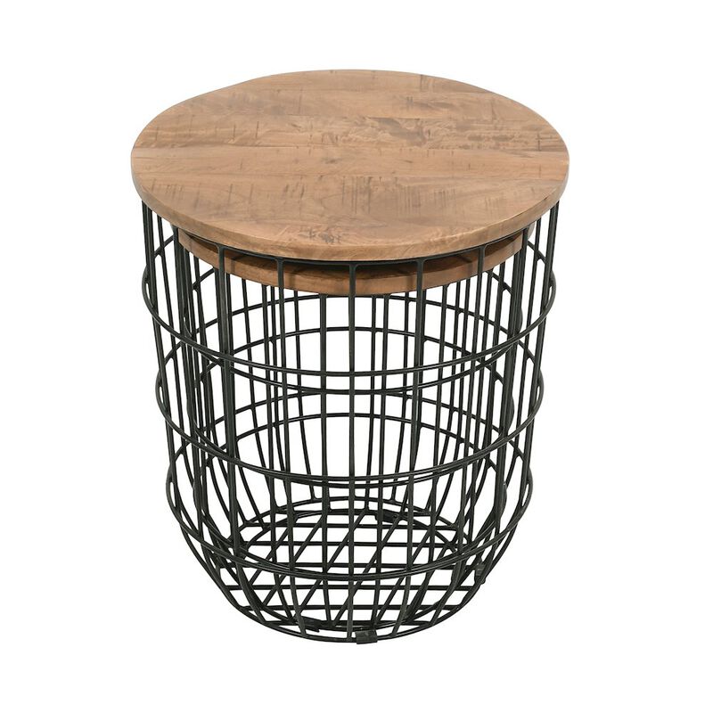 Jofran Global Archive Nested Storage Solid Wood and Metal Basket End Tables (Set of 2)