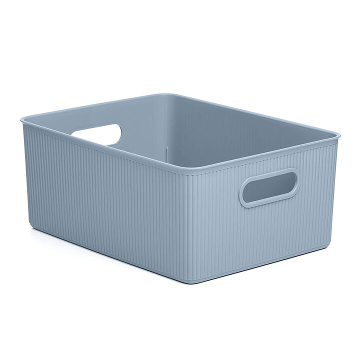 15 L Ribbed Storage Bin, Stone Blue