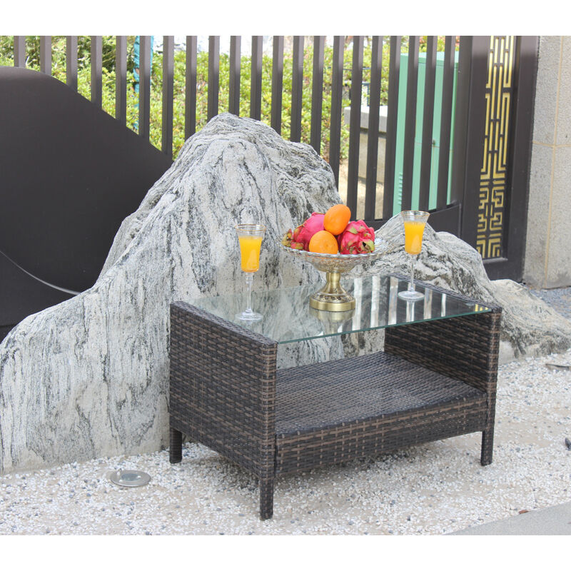 Outdoor patio Furniture Coffee Table with clear tempered glass