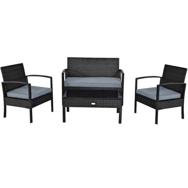 Hivvago 4 Pieces Patio Rattan Cushioned Furniture Set with Loveseat and Table