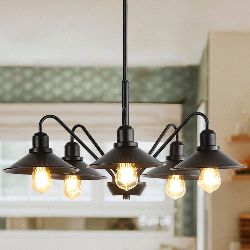 Cole 27" 5-Light Metal Farmhouse Industrial LED Chandelier, Oil Rubbed Bronze