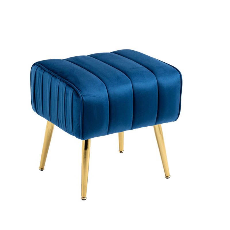 Velvet Accent Chair with Ottoman, Modern Tufted Barrel Chair Ottoman Set for Living Room Bedroom, Golden Finished, Blue