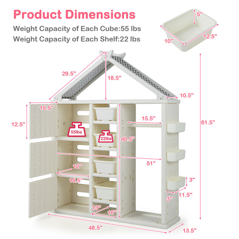 Kids Costume Storage Closet with Storage Bins and Shelves and Side Baskets for Kids Room