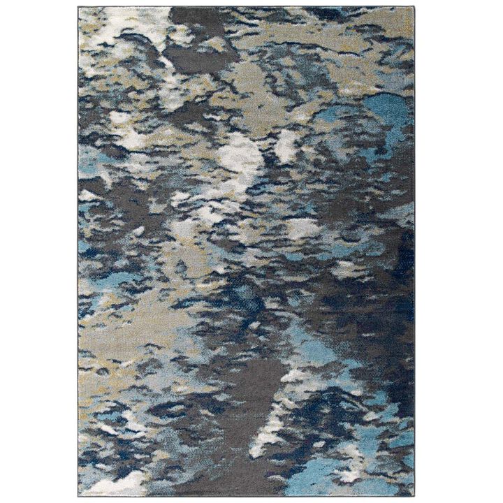 Entourage Foliage Contemporary Modern Abstract 8x10 Area Rug - Blue, Tan, Gray