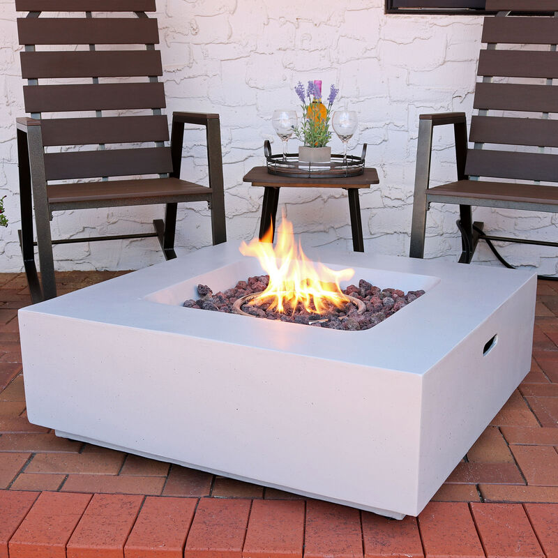 Sunnydaze 34 in Contempo Square Concrete Propane Gas Fire Pit with Cover