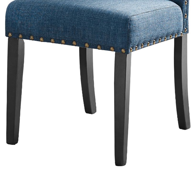 38 Inch Dining Chair with Nailhead Trim, Set of 2, Blue-Benzara