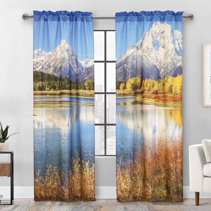 Habitat Photo Real Mountains Light Filtering Printed Mountain Lake Scene Pole Top Curtain Pair Each 38" x 84" Multicolor