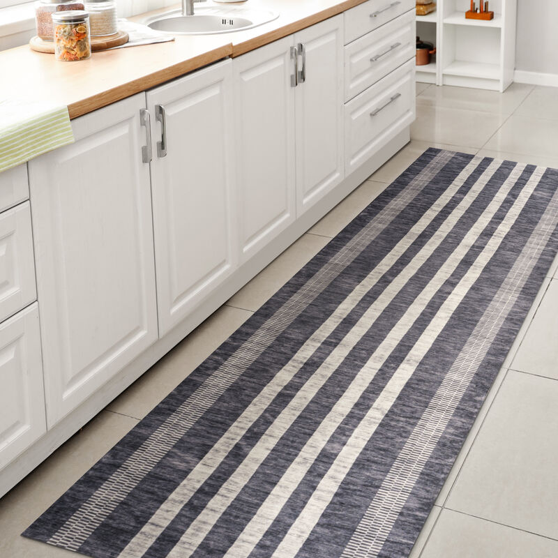 Vichy Geometric Striped Machine Washable Area Rug