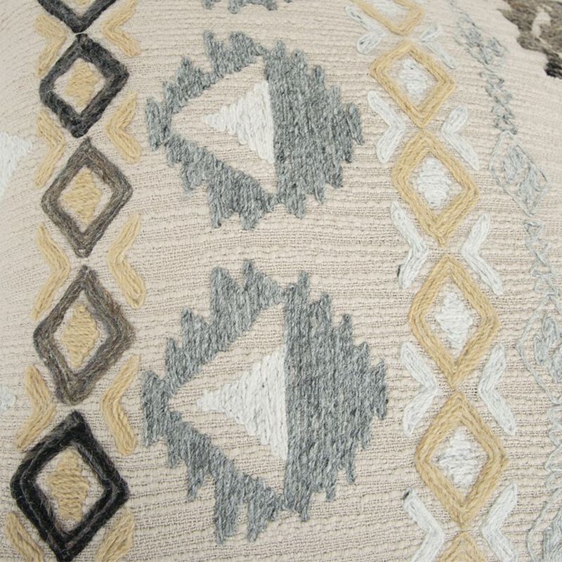 Homezia Brown Beige Tribal Embroidered Throw Pillow