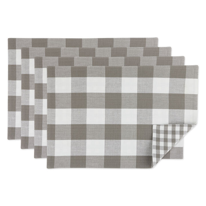 Set of 4 White and Gray Rectangular Gingham Checkered Placemat  17"