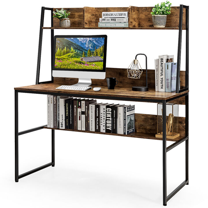 Costway 47'' Computer Desk w/ 3 Storage Cubes & Open Bookcase Home Office Natural