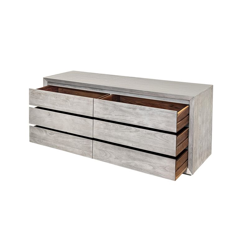 Benjara ROMO 71 Inch Wide Dresser, 6 Drawers, Natural Cream Finish, Acacia Wood and MDF