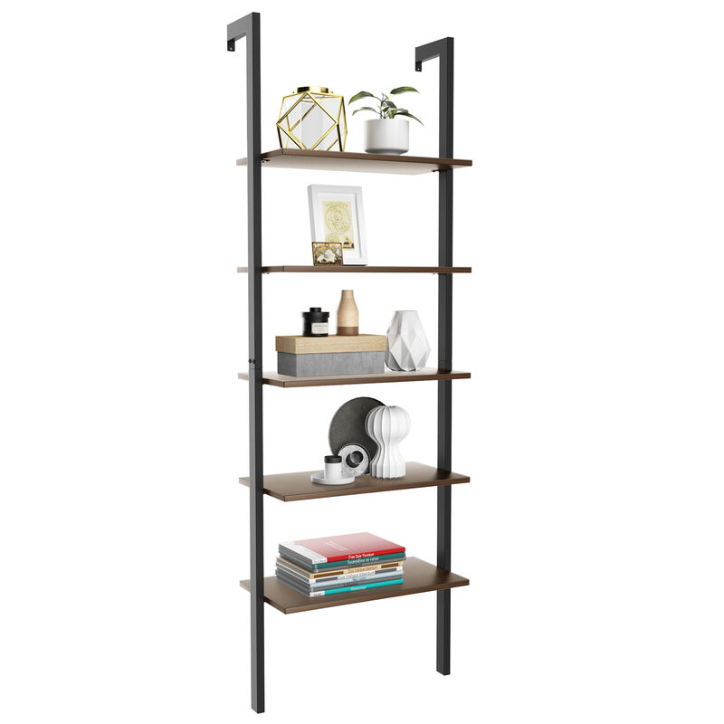 5-Tier Wood Look Ladder Shelf with Metal Frame for Home