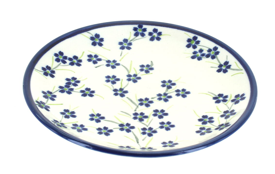 Blue Rose Polish Pottery Flowering Peacock Dessert Plate