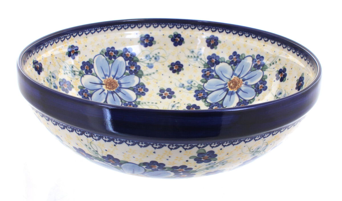 Blue Rose Polish Pottery Garden Butterfly Large Serving Bowl