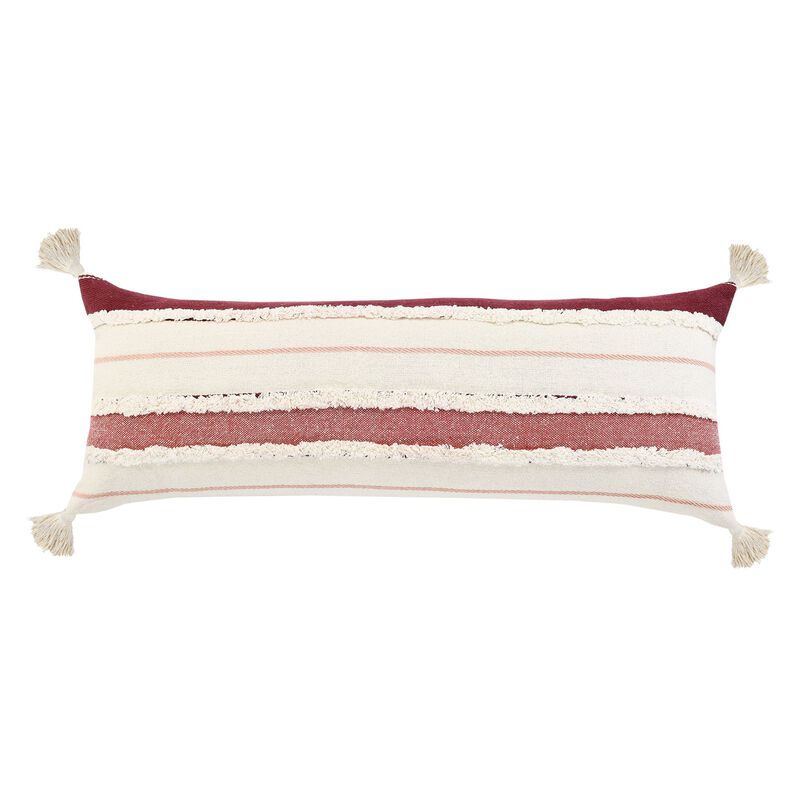 36" White and Red Striped Rectangular Lumbar Throw Pillow