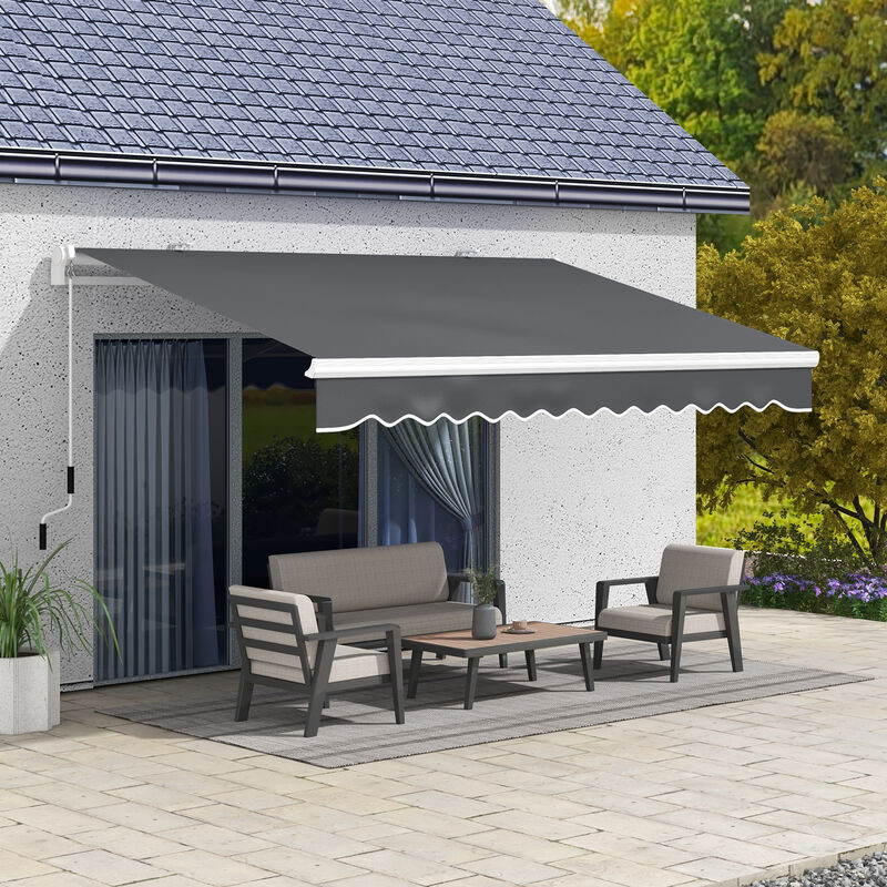 Outsunny 13' x 8' Retractable Awning, Patio Awnings, Sunshade Shelter w/ Manual Crank Handle, UV & Water-Resistant Fabric and Aluminum Frame for Deck, Balcony, Yard, Dark Gray