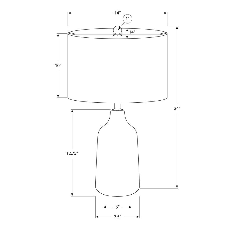 Monarch Specialties I 9701 - Lighting, 24"H, Table Lamp, Black Concrete, Grey Shade, Contemporary