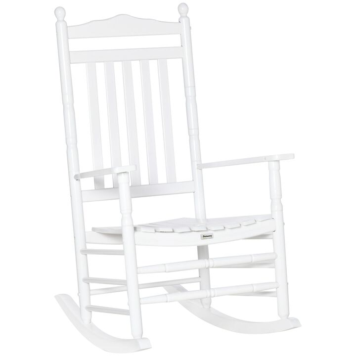 White Traditional Wooden High-Back Rocking Chair: for Porch, Indoor/Outdoor
