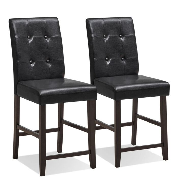Hivago Set of 2 Bar Stools with Rubber Wood Legs and Button-Tufted Back