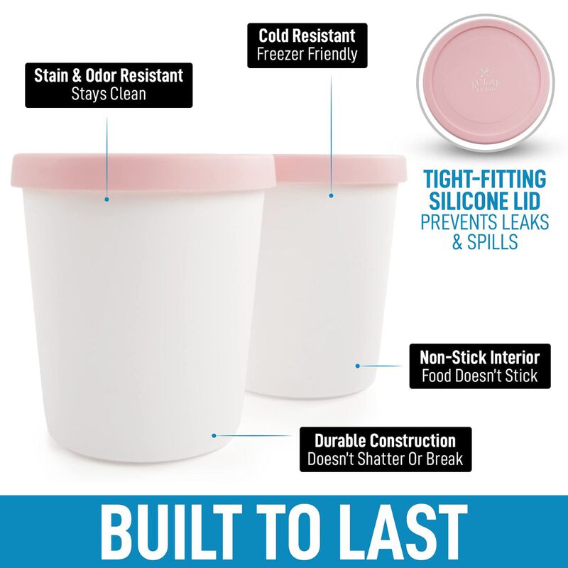 (2 Pack - 1 Quart Each) Large Ice Cream Containers For Homemade Ice Cream - Pink