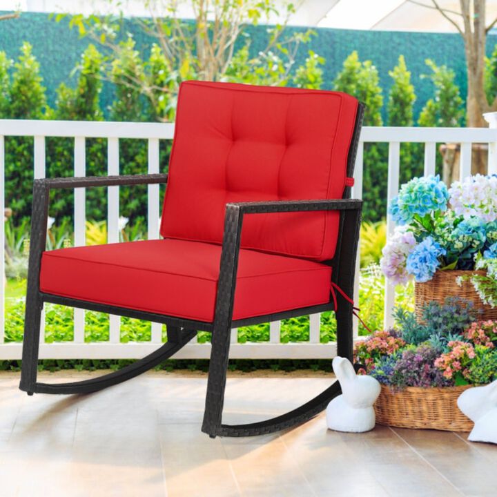 Patio Rattan Rocker Outdoor Glider Rocking Chair Cushion Lawn