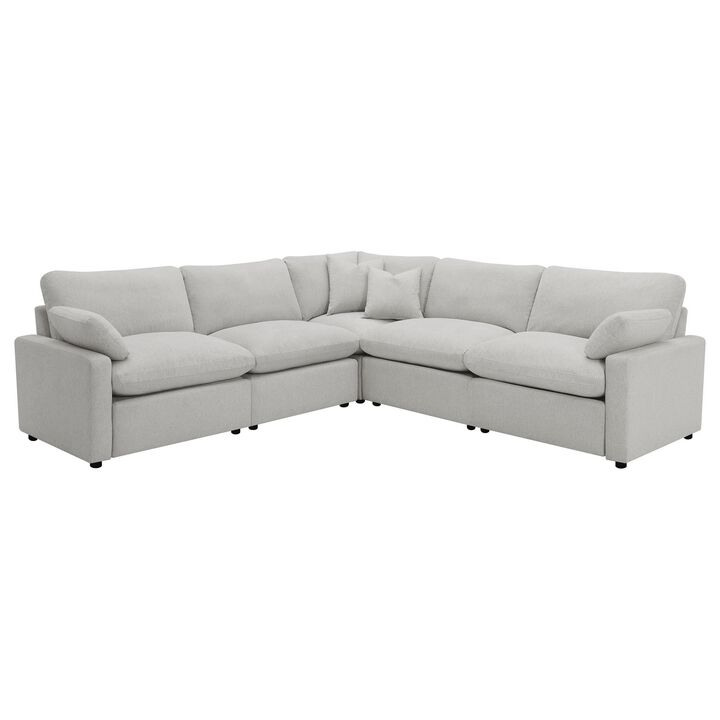 Biny 5pc L Shape Modular Sectional Sofa, Light Gray, Power Reclining - Benzara