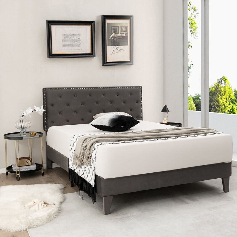 Upholstered Platform Bed with Tufted Headboard-Full Size