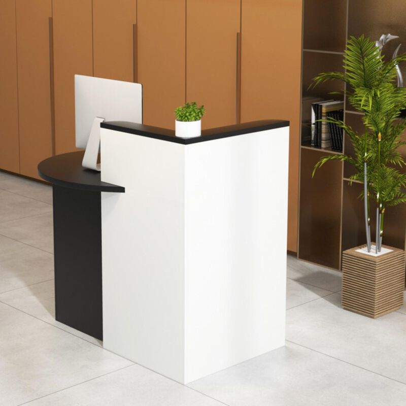 Hivvago Front Reception Office Desk with Open Shelf and Lockable Drawer