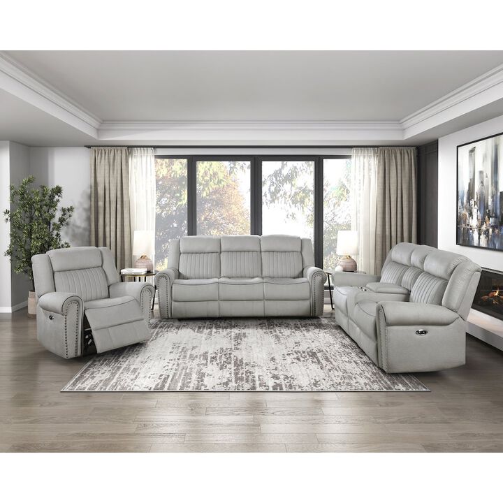 Lexicon Brennen Microfiber Double Reclining Sofa in Mist