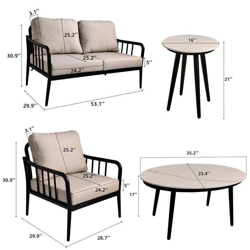 MONDAWE 5-Piece Outdoor Aluminum Patio Furniture Modern Chat Sofa Conversation Set with Removable Fabric Cushions