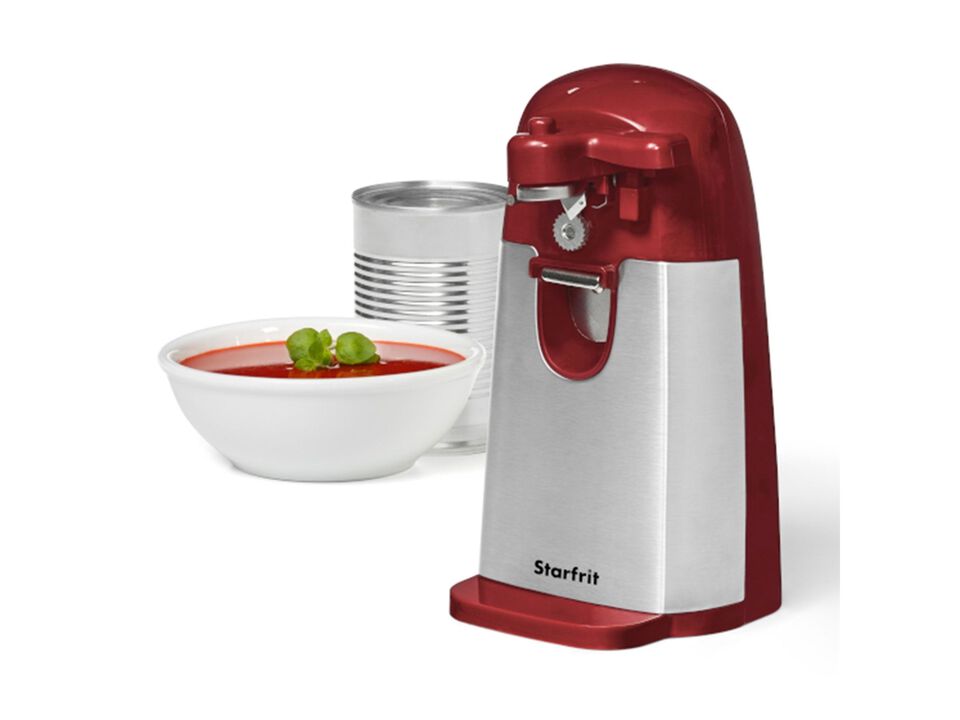 Starfrit - Electric Can Opener with Bottle Opener and Knife Sharpener, Red