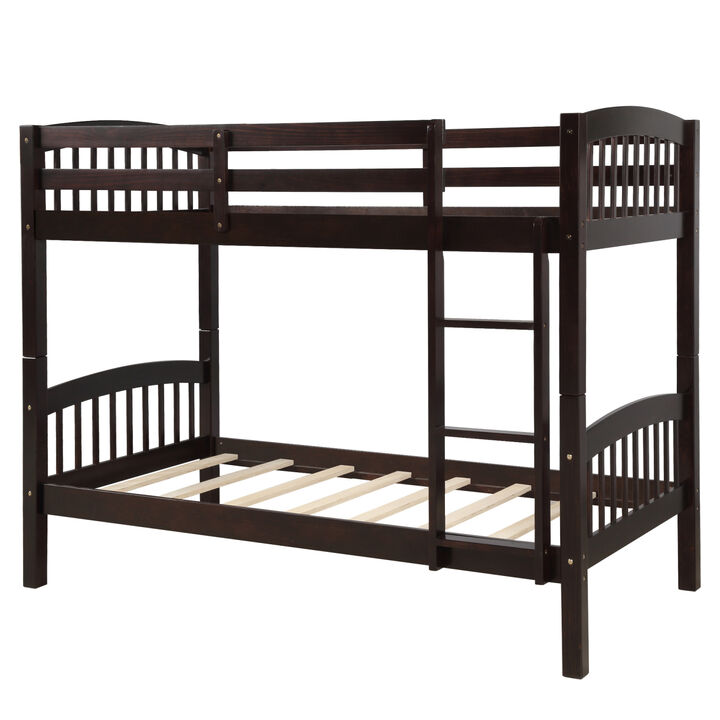 Twin Over Twin Bunk Bed with Ladder, White